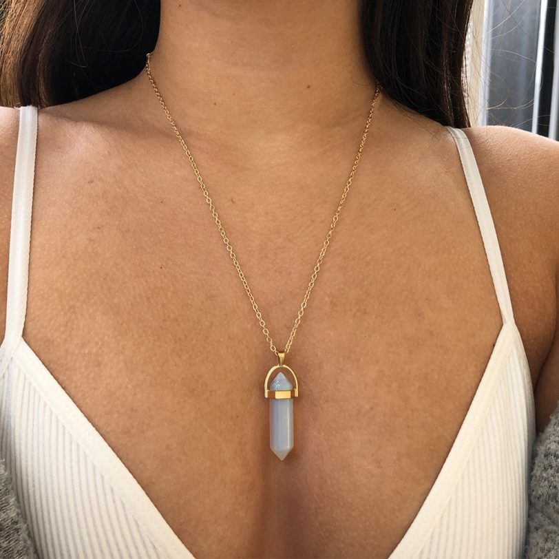 Fashion Opal Stone Hexagonal Column Quartz Necklaces for Women Natural Crystal Pendant Necklace Bohemian Statement Jewelry Gift - Image 2