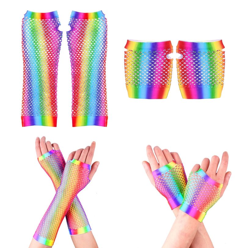 Fishnet Fingerless Long Gloves Arm Cuff Warmer Party Fancy Dress Womens Sexy Rainbow Mesh Fishnet Mermaid Cosplay Accessories - Image 2