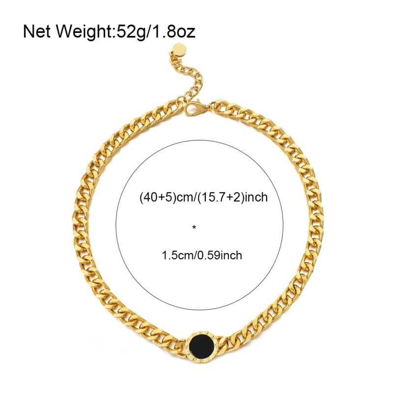 Flashbuy Trendy Roman Numerals Black Round Necklace Women Men Gold Silver Color Thick Chain Statement Necklaces Collares Jewelry - Image 5