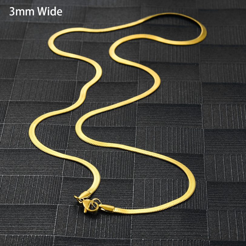 Flat Blade Chain Stainless Steel Necklace For Women Men Gold/Steel/Black/Rose Color Fashion Chain Jewelry Gift - Image 2