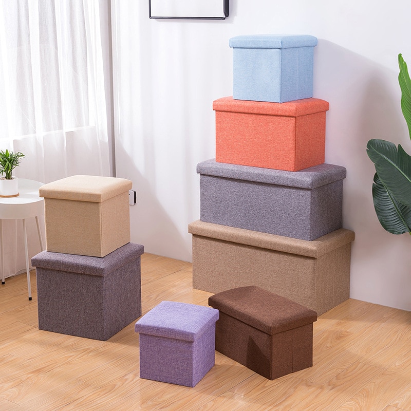 Foldable Storage Organizer Box Bins With Lid Home Ottoman Bench Stool Large Container For Toys Clothes