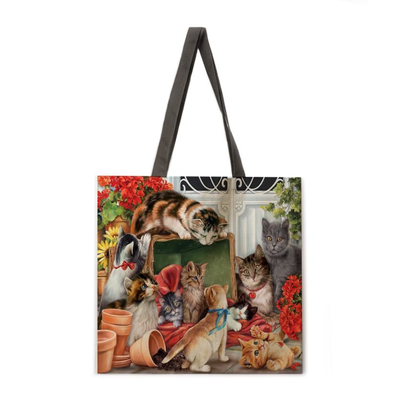 Folding shopping bag Chrissy Snelling cat paintings ladies shoulder bags women casual handbags outdoor beach bags women tote bag - Image 2