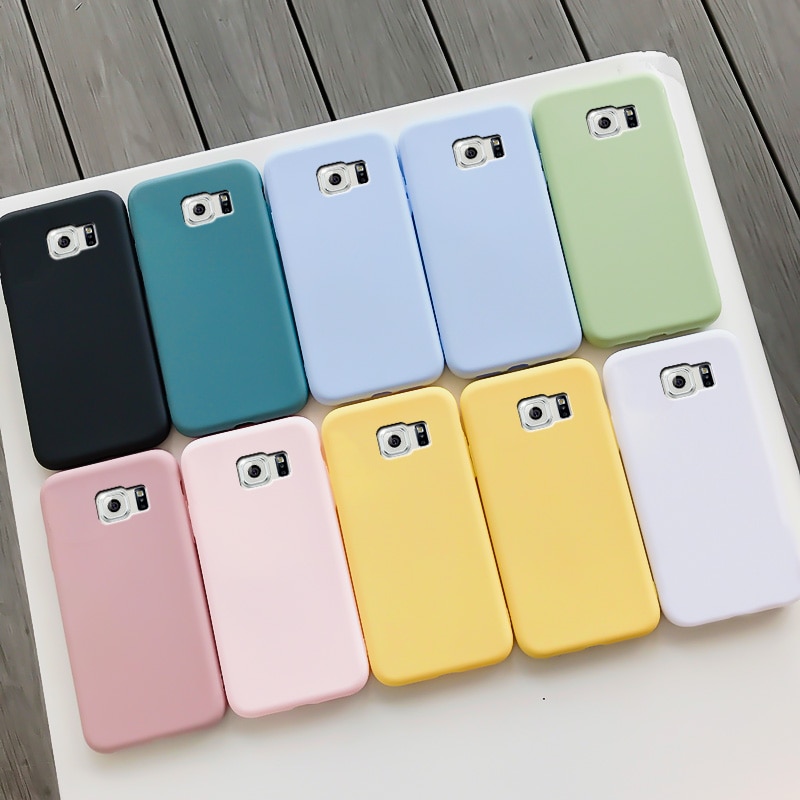 For Samsung Galaxy S6 Case Silicone Macaron Colors Candy Soft TPU Simple Black Casing Phone Back