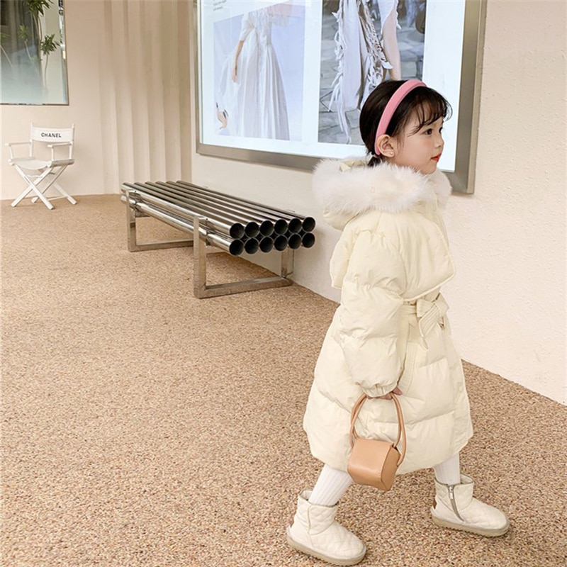 Girls Children Clothing Kids Winter Jacket Coat White Duck Down Parka Girls Real Fox Fur Hooded