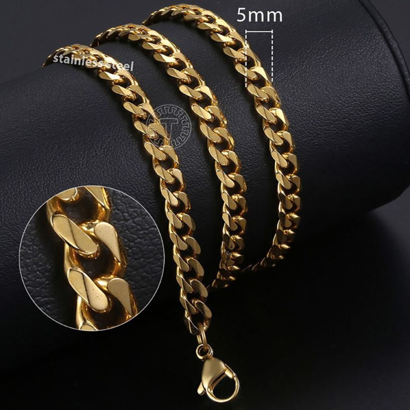 Gold Tone Stainless Steel Curb Chain Necklace for Men Women 3 TO 11 MM Neck Chain Choker Vintage Jewelry - Image 4