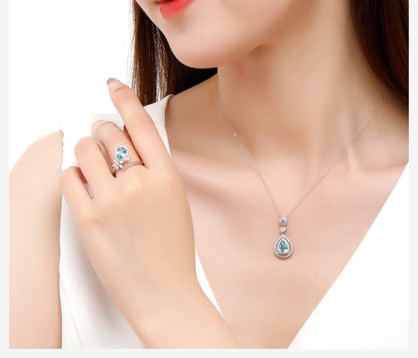 HEPIDEM 100% Topaz 925 Sterling Silver Jewelry Sets S925 2022 New Trend Women Korean Natural Blue Stone Necklace Rings Set 7005 - Image 3