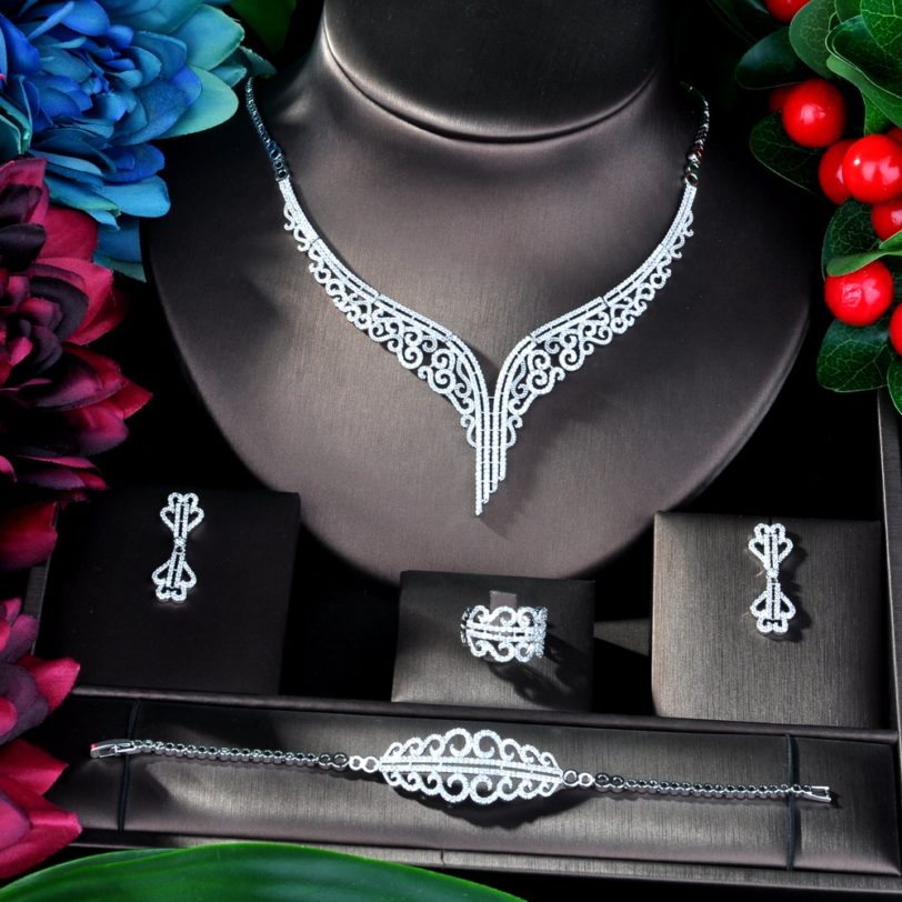 HIBRIDE Super Luxury Leaf Leaves Full Micro Cubic Zirconia Women Wedding Dress Choker Necklace Earring Jewelry Sets 2019 N-39 - Image 5