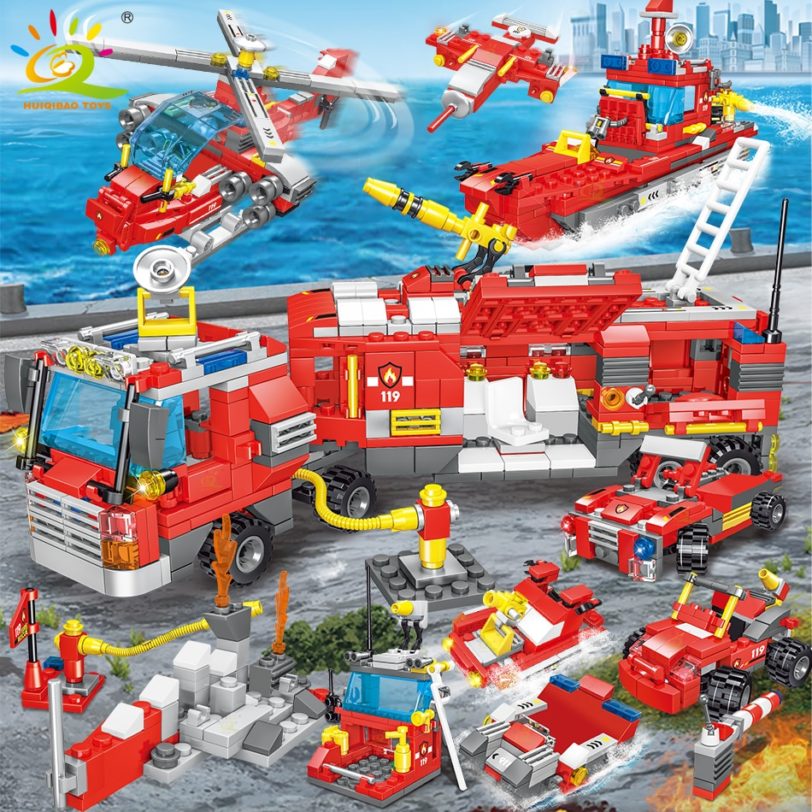 HUIQIBAO 678pcs 8in1 City Fire Truck Model Building Blocks Firefighting Set Fireman Figures Bricks Construction Toy for Children - Image 2