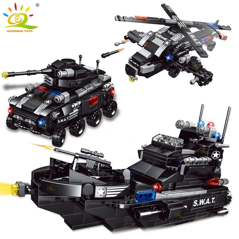 HUIQIBAO SWAT Police Missile Boat 597pcs 8in1 Building Blocks Set City Truck Brick with Policeman Construction Toys for Children - Image 2