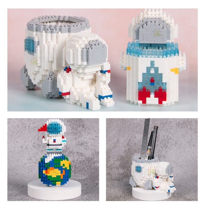 HUIQIBAO Space Astronaut with Moon Pen Holder Micro Building Block City Nanobricks Mini Diamond Bricks Children Construction Toy - Image 2