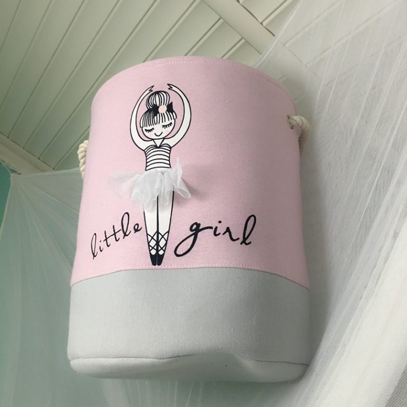 Handbag Baby Toy Storage Basket Dirty Clothes Pink Laundry Buckets Shoes Ballet Girl Bow Print Organizer Household Storage Bags - Image 6