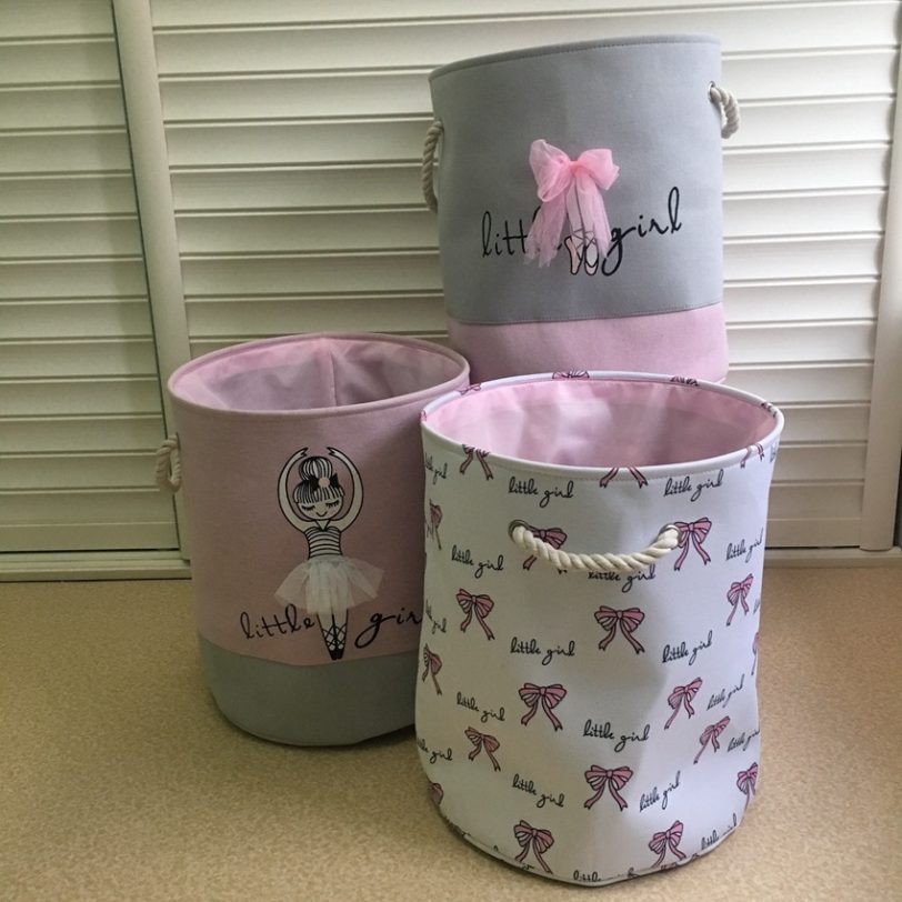 Handbag Baby Toy Storage Basket Dirty Clothes Pink Laundry Buckets Shoes Ballet Girl Bow Print Organizer Household Storage Bags - Image 3