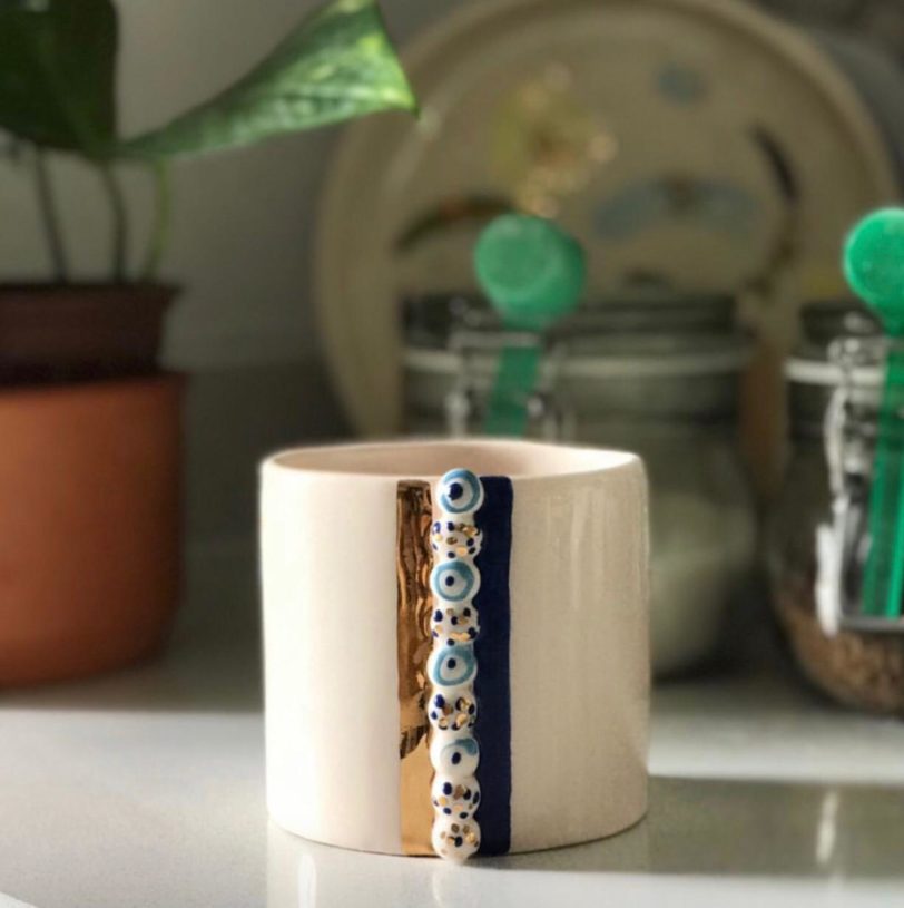 Handmade and Hand Painted High Quality Ceramic Evil Eye Beaded Coffee Tea Espresso Mug Art - Image 2