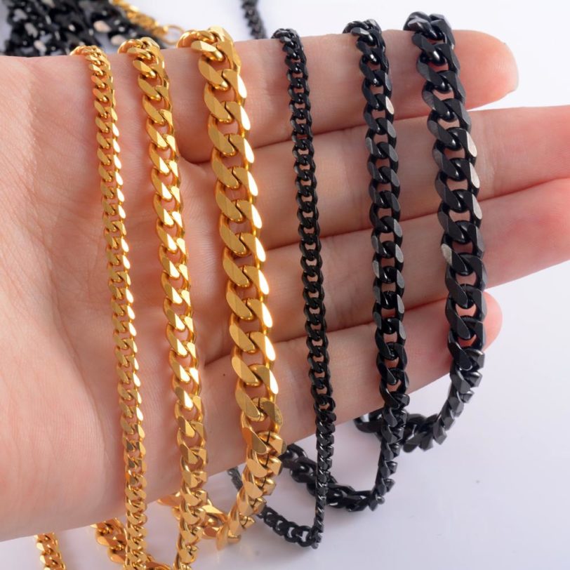 High Quality Width 3.5mm/ 5mm/7mm Stainless Steel Gold Cuban Chain Waterproof Men woman Curb Link Necklace Various Sizes - Image 2