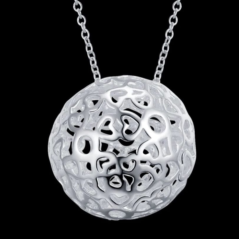 Hot selling charm 925 sterling Silver Hollow Ball Pendant necklace earrings Jewelry set for women Fashion Party Christmas Gifts - Image 2