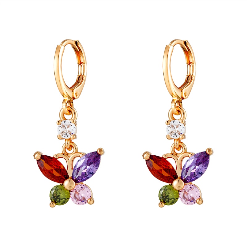 Huggie Hoop Earrings for Women CZ Crystal Butterfly Earrings Hypoallergenic Gold Plated Colorful Earrings for Girls 1