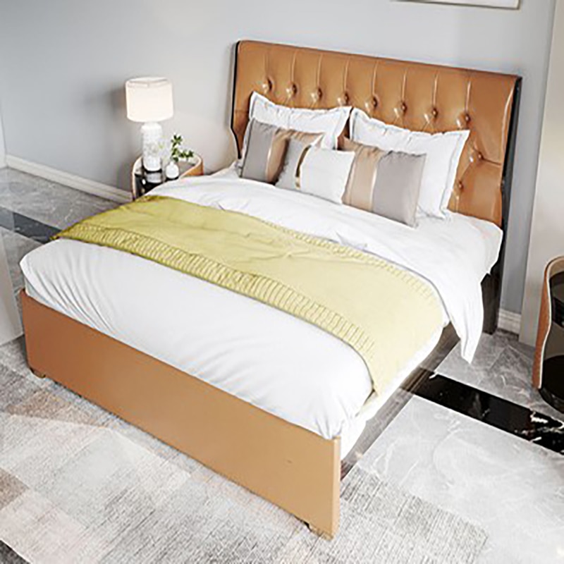 Italian style light luxury leather bed master bedroom modern American style orange bedroom wedding bed double 1
