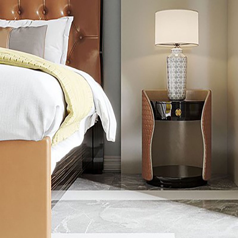 Italian style light luxury leather bed master bedroom modern American style orange bedroom wedding bed double 2
