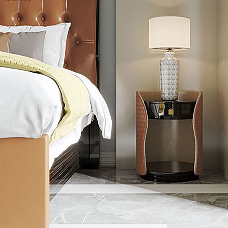 Italian style light luxury leather bed master bedroom modern American style orange bedroom wedding bed double
