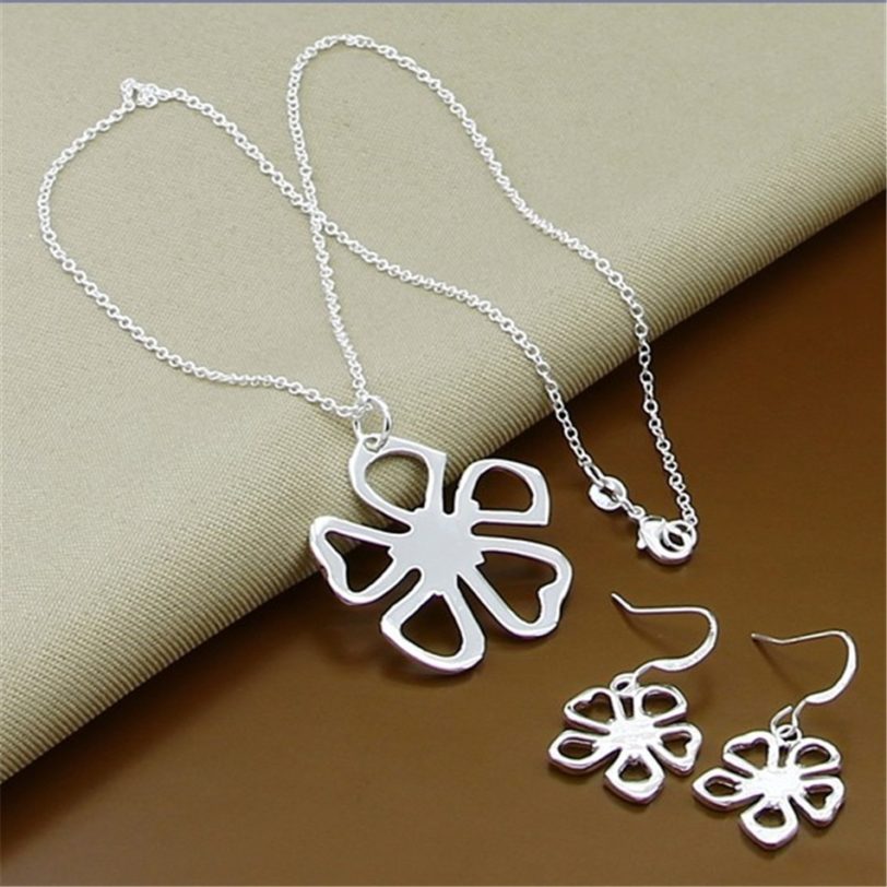 Jewelry Set 925 Sterling Silver Elegant Charm Flower Pendant Necklace Earrings For Women Fashion Gift - Image 2