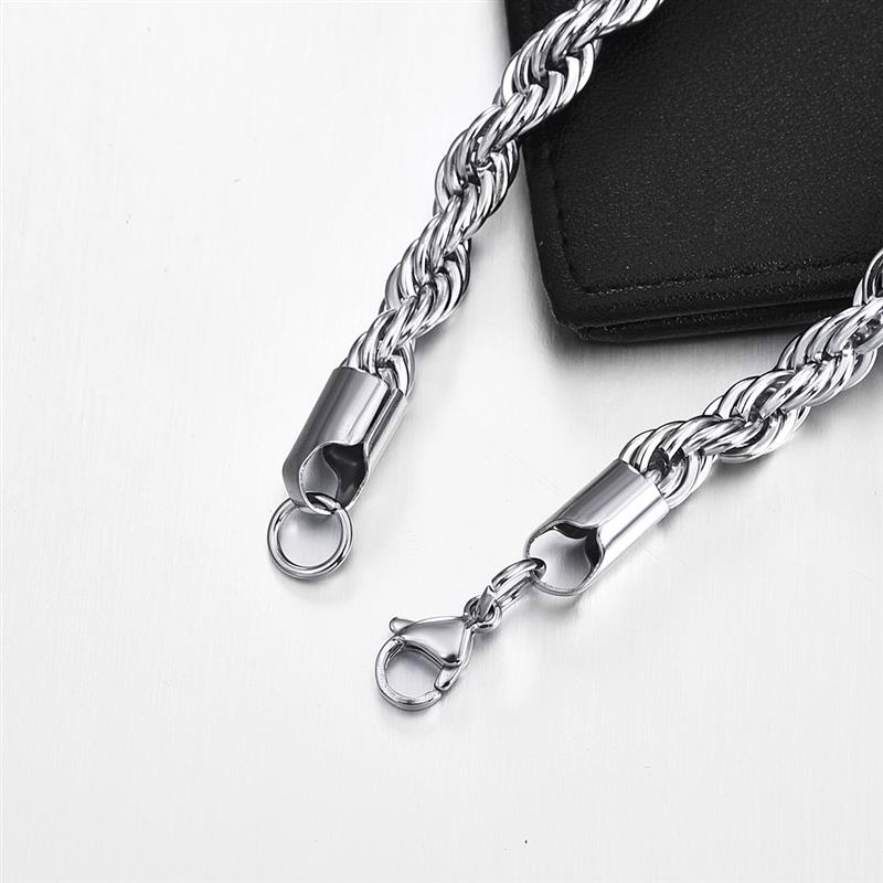 Jiayiqi 2mm 7mm Rope Chain Necklace Stainless Steel Never Fade Waterproof Choker Men Women Jewelry Gold 1
