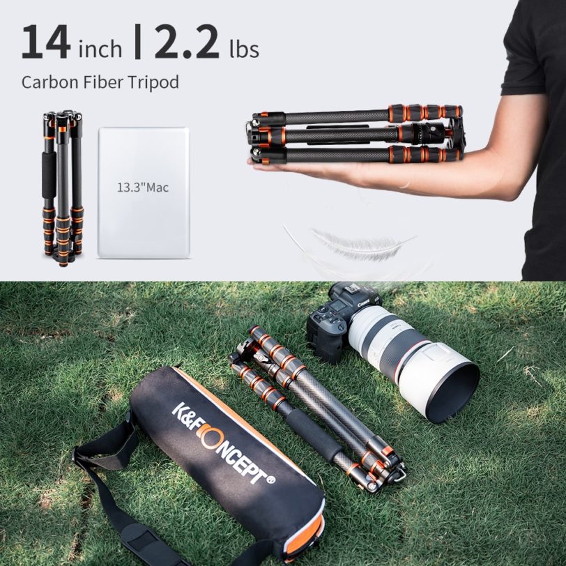 K&F Concept Lightweight Portable Carbon Fiber Camera Tripod For DSLR Travel Tripod with Monopod Reflexable Ball Head For Sony - Image 6