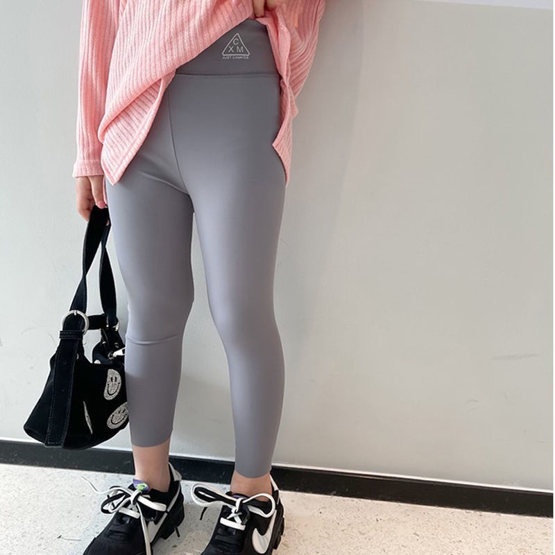 Kids Girls Solid Color Leggings 2021 Summer Sports Cropped Trousers Silk Elastic Skinny Pant Princess Dance