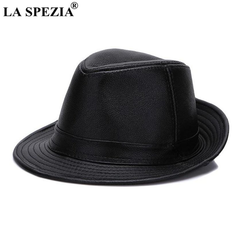 LA SPEZIA Black Fedoras Hats Men Genuine Leather Retro Jazz Caps Gentleman Real Leather Luxury Spring Classic Felt Trilby Hat - Image 3