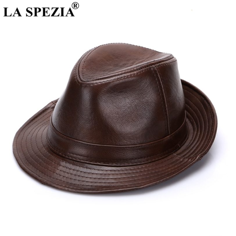 LA SPEZIA Black Fedoras Hats Men Genuine Leather Retro Jazz Caps Gentleman Real Leather Luxury Spring Classic Felt Trilby Hat - Image 2