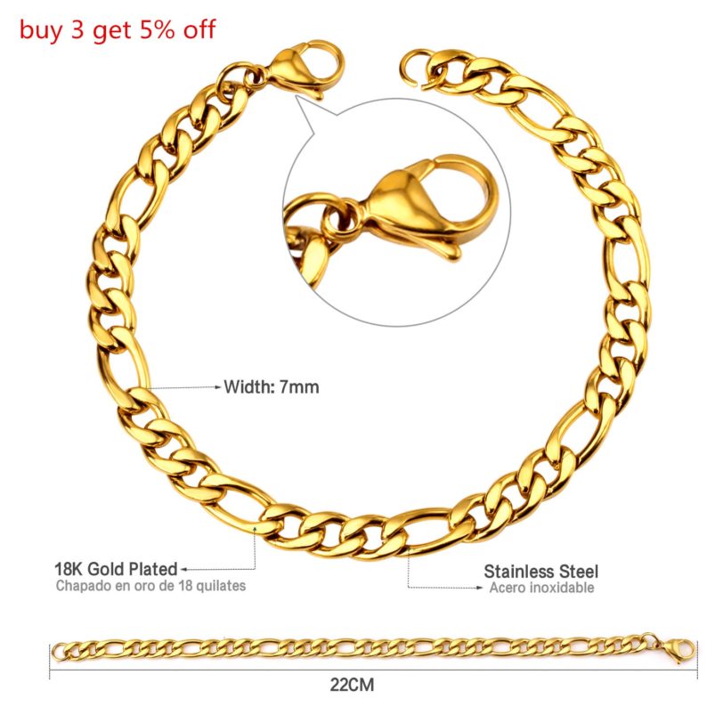 LUXUKISSKIDS Jewellery Gold Color Chain Bracelets 22cm 7MM Width Fashion Stainless Steel Men Women Bracelet Jewelry 2020 Pulsera - Image 2