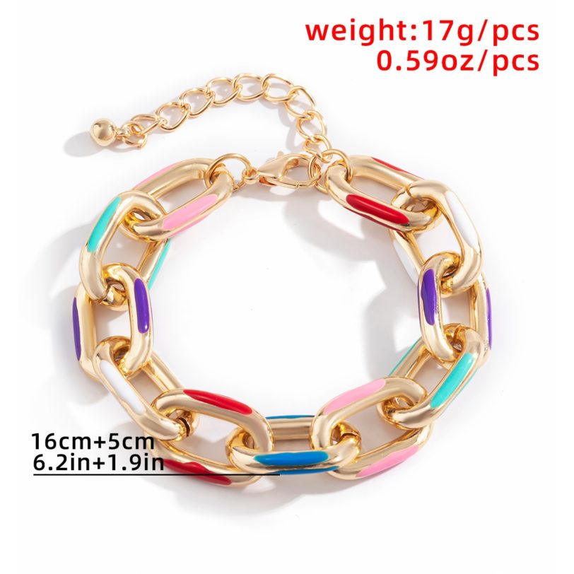 Lacteo Bohemian Colorful Painted Aluminum Chain Charm Bracelet Jewelry For Women Fashion Trendy Cross Chain Bangle Bracelet - Image 6