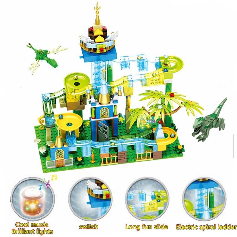 Light Ball Race Toys Jungle Park For Blocks Marble Kids Mailackers with Building Jurassic Dinosaur World