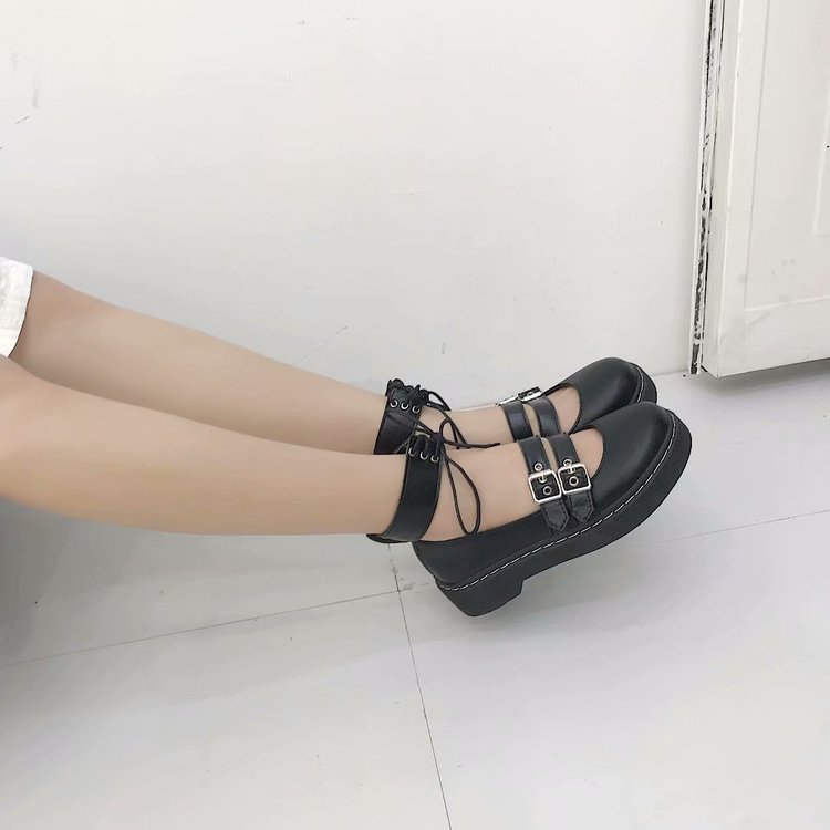 Lolita Shoes Uwabaki JK Round Toe Buckle Straps Lace up Japanese School Students Uniform Dress Girls