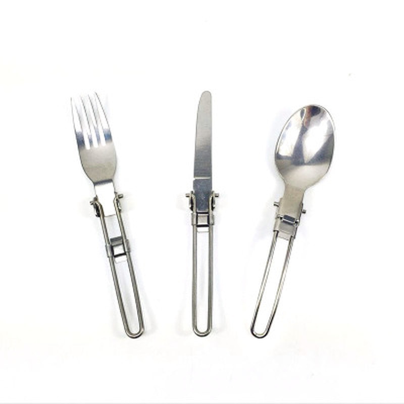 Long cookware backpack Spork fork stainless steel fold knife utensil spoon set combo Picnic camp cutlery 2