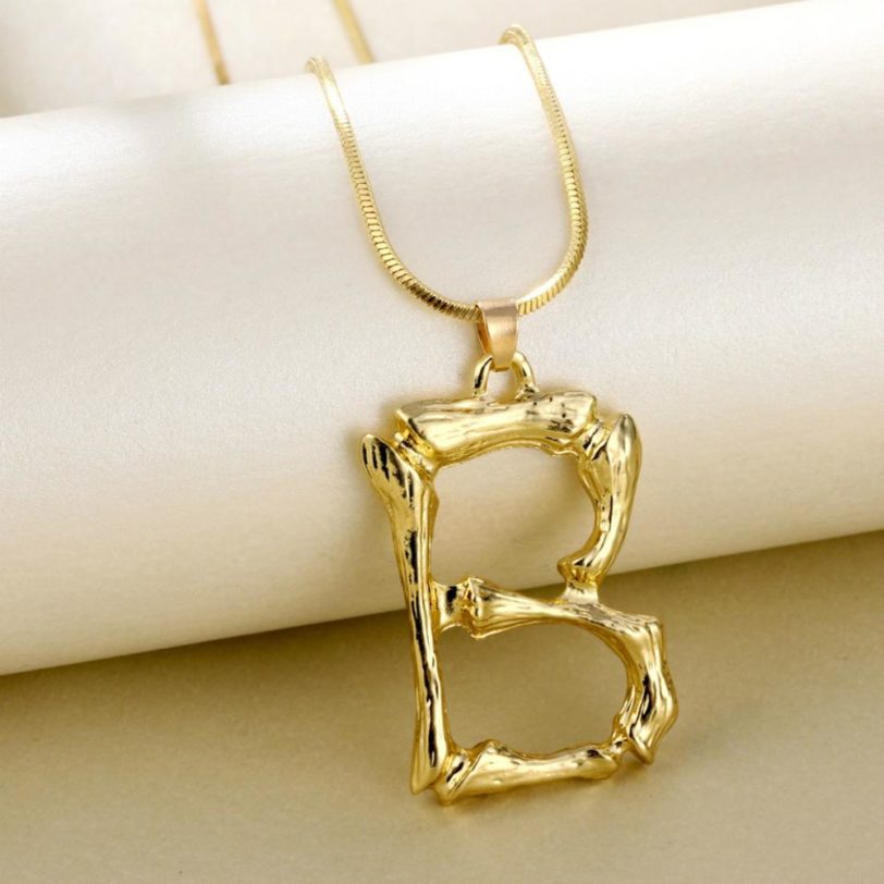 Lost Lady Big Gold Metal Bamboo 26 Letter Necklaces for Women Initial Alphabet Pendant Necklace Fashion Link Chain Jewelry Gifts - Image 5