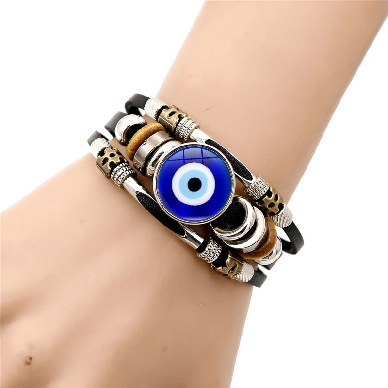 Lucky Turkish Evil Eye Bracelets for Women Jewelry Turkey Evil Eyes Snap Button Handmade Multilayer Weave