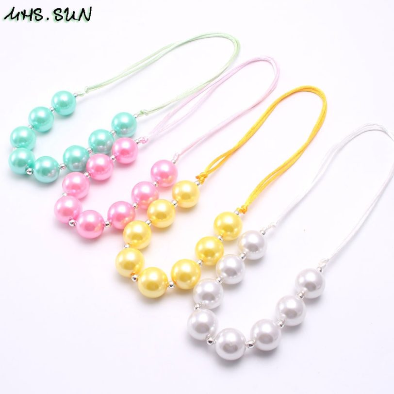 MHS.SUN Fashion Design Girls Pearl Chunky Beads Necklace Kids Child Chunky Bubblegum Necklace Adjustable Rope Jewelry - Image 2