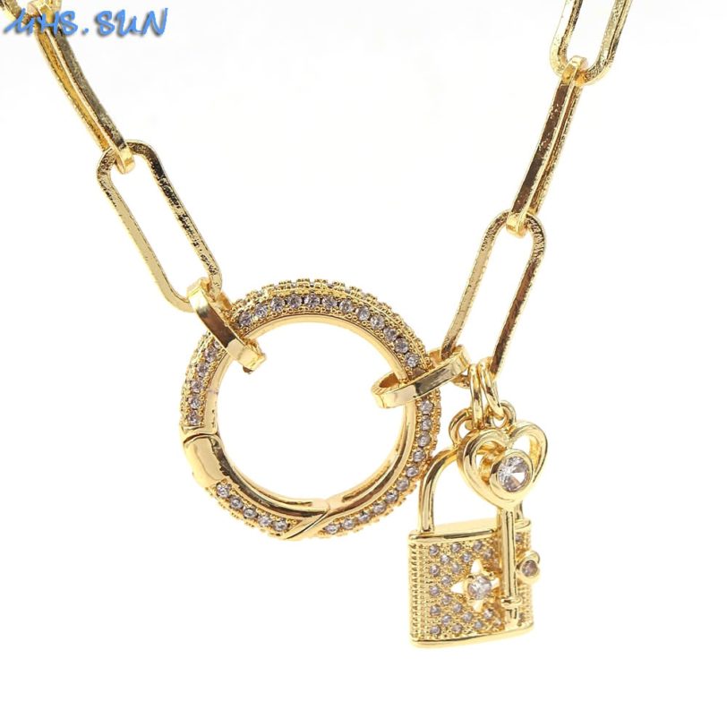 MHS.SUN Fashion Long Chain Necklace Heart/Round/Lock AAA Zircon Pendant Sweater Chain Necklace For Women/Girls Jewelry New - Image 5