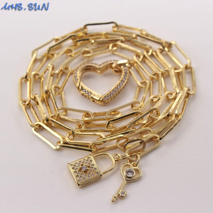 MHS.SUN Fashion Long Chain Necklace Heart/Round/Lock AAA Zircon Pendant Sweater Chain Necklace For Women/Girls Jewelry New - Image 6