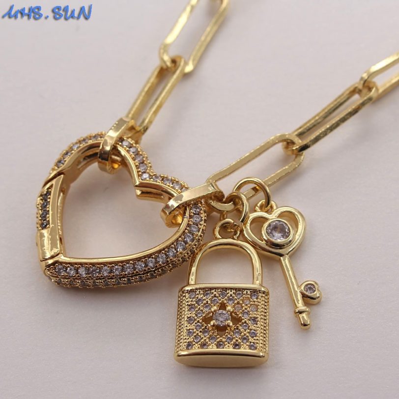 MHS.SUN Fashion Long Chain Necklace Heart/Round/Lock AAA Zircon Pendant Sweater Chain Necklace For Women/Girls Jewelry New - Image 2