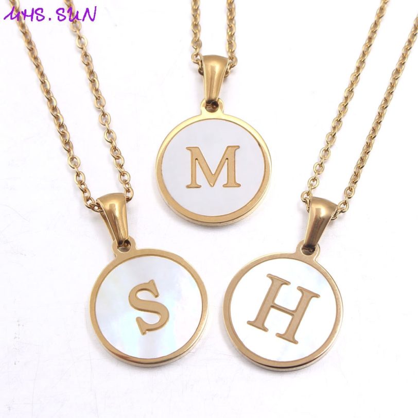 MHS.SUN Newest Gold Color 26 Letter Necklaces Alphabet Shell Pendant Necklace Fashion Chain Necklace For Women Men Jewelry 1PC - Image 6