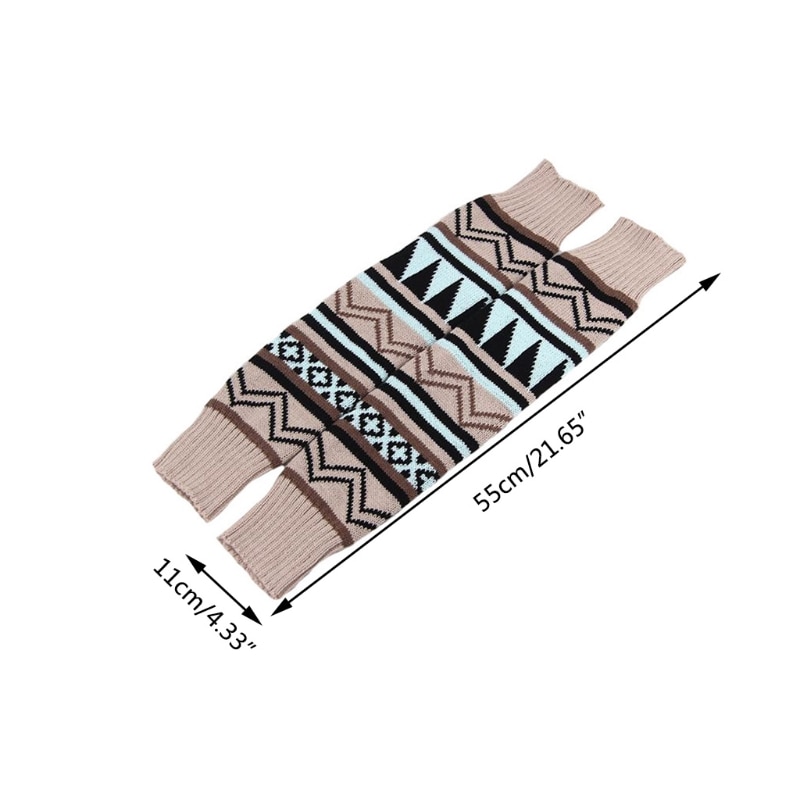 MXMA Women Bohemian Ribbed Knit Leg Warmers Ethnic Geometric Striped Pattern Warm Boot Cuffs Gaiters Crochet 1