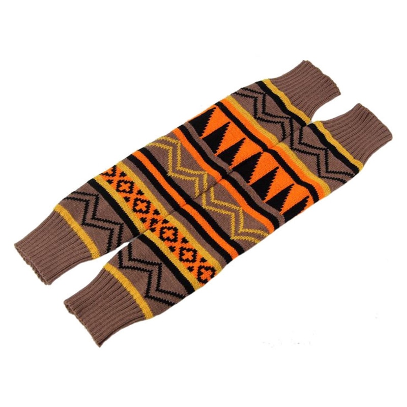 MXMA Women Bohemian Ribbed Knit Leg Warmers Ethnic Geometric Striped Pattern Warm Boot Cuffs Gaiters Crochet