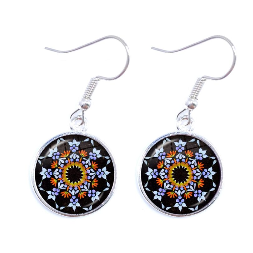 Mandala Picture Drop Earrings Henna Yoga Om Symbol Zen Buddhism 16mm Glass Cabochon Dome Jewellery For Women Girls Gift - Image 2