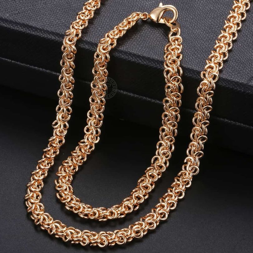 Men Women's Jewelry Set 585 Rose Gold Bracelet Necklace Set Double Curb Cuban Weaving Bismark Chain 2018 Wholesale Jewelry KCS04 - Image 4