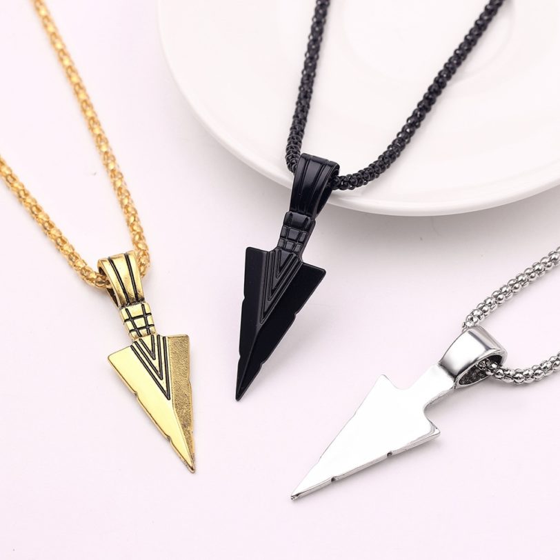 Men's Design Matte Black Long Necklace with Arrow Pendant Jewelry Chain Hip Hop Punk Rock Christmas Halloween Gift For Men Wome - Image 2