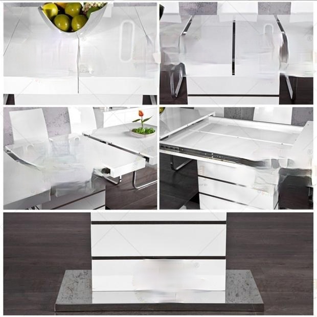 Modern minimalist function telescopic folding white painted rectangular dining table 2