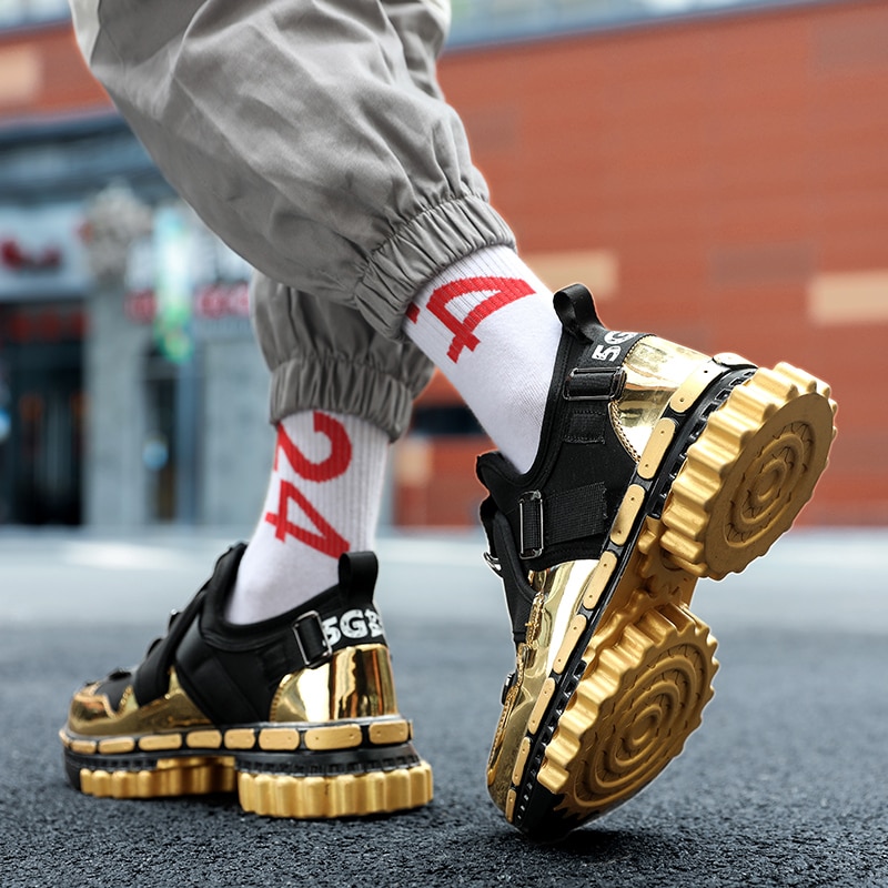 Moipheng Chunky Sneakers Men Platform Sneakers Women Gold 2021 Fashion Shoes Black Wedge Men Breathable Running