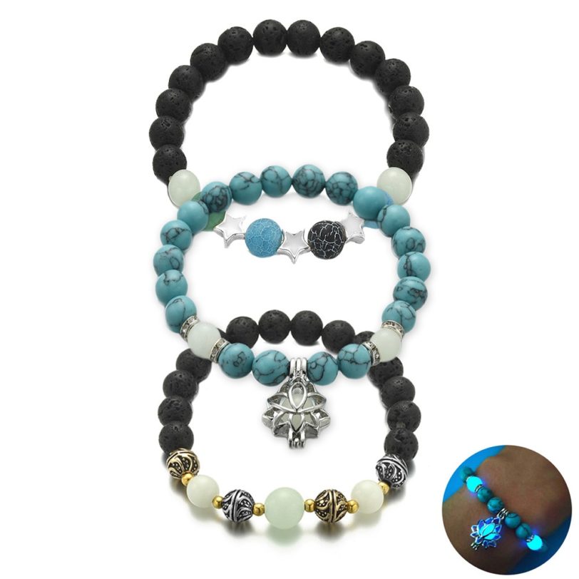 Natural Stone Bracelet Yoga Healing Luminous Glow In The Dark Bracelet Lotus Charm Beads Bracelet for Men Women Prayer Buddhism - Image 2