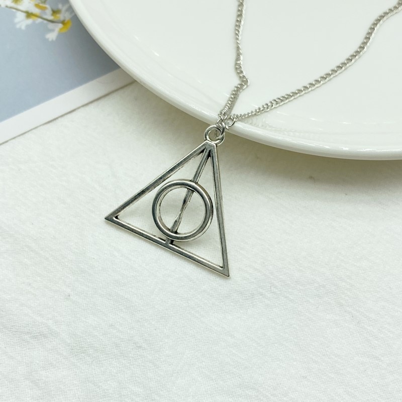 New Fashion Necklace Hallows Deathly Golden Silver Color Pendants Necklace Long Women Men Colar Gift Jewelry 1